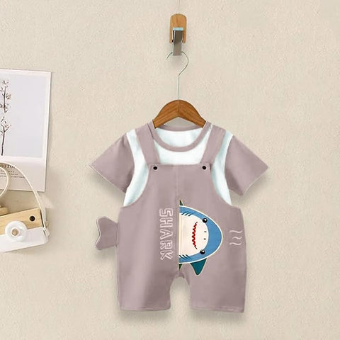 Kids Shark Print Bibshort T-shirt & Dungaree Set