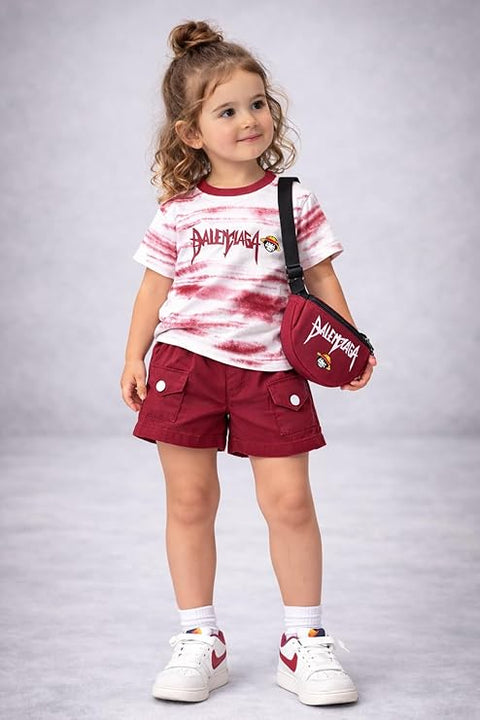 Kids Trendy Tie-Dye T-Shirt & Shorts Set with Matching Sling Bag