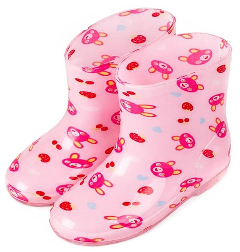 Pink Bunny Print Waterproof Rain Boots for Kids