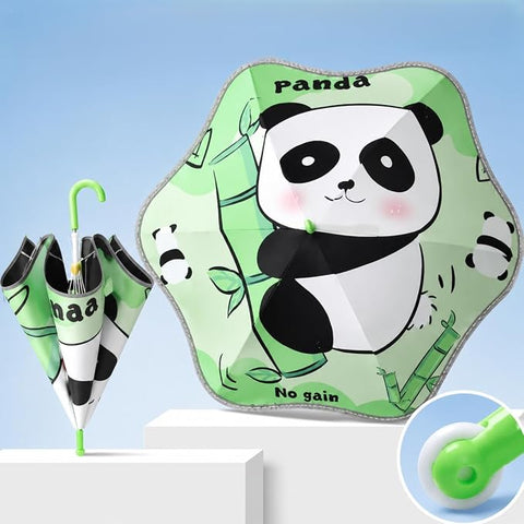 Kids Random Print Green Umbrella with Safe Rounded Edge & Rolling Wheel