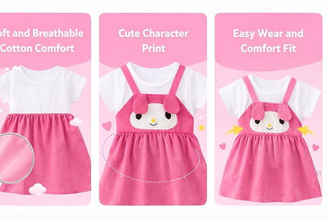 Girls Dog Face Flared One Piece Casual Dress
