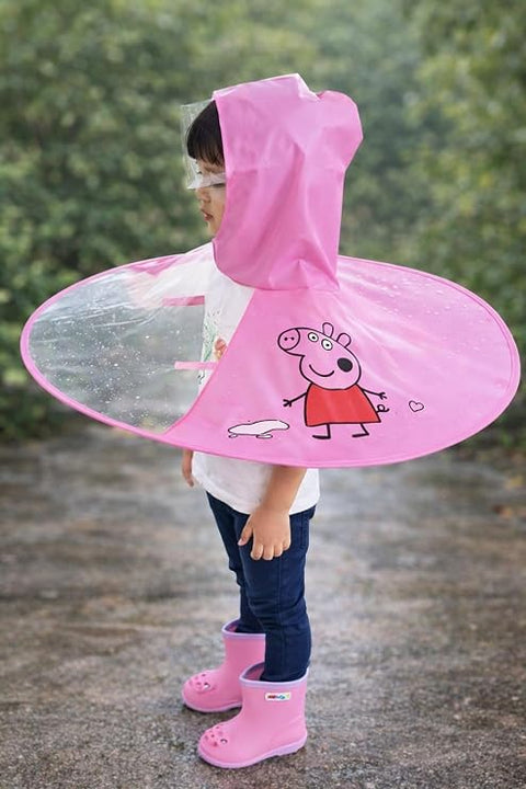 Kids Portable Foldable Hands-Free Waterproof Cute Cartoon Umbrella Hat Raincoat