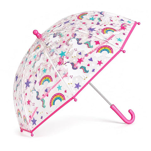 Clear Cute Unicorn Print Kids Umbrella with Anti Pinch Runner