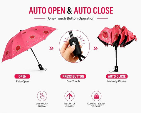 Adult's Watermelon Print 3 Fold Auto Open Close Umbrella for Sun & Rain