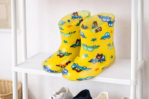 Kids Yellow Bear & Car Print Waterproof Rain Boots