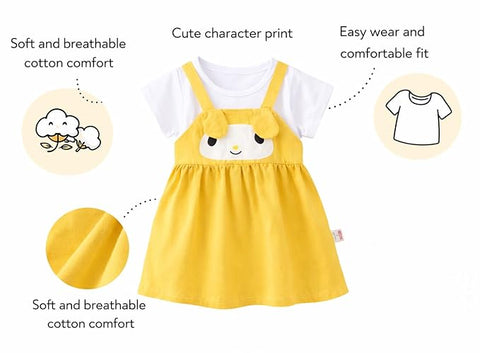 Girls Dog Face Flared One Piece Casual Dress