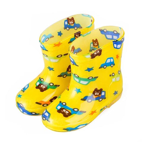 Kids Yellow Bear & Car Print Waterproof Rain Boots
