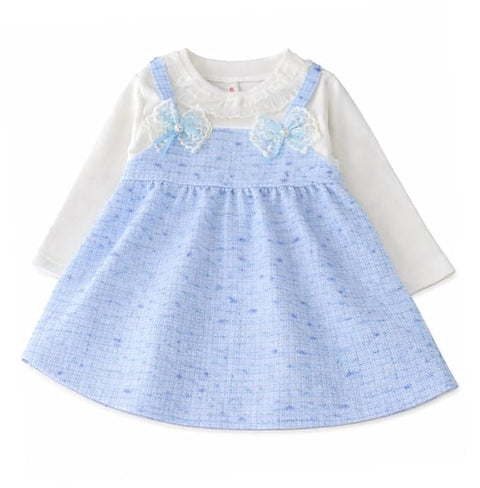 Baby Girls Self-Embroidered Full Sleeve Pinafore Frock Midi Dress T-shirt Tunic Set for Infant Girls