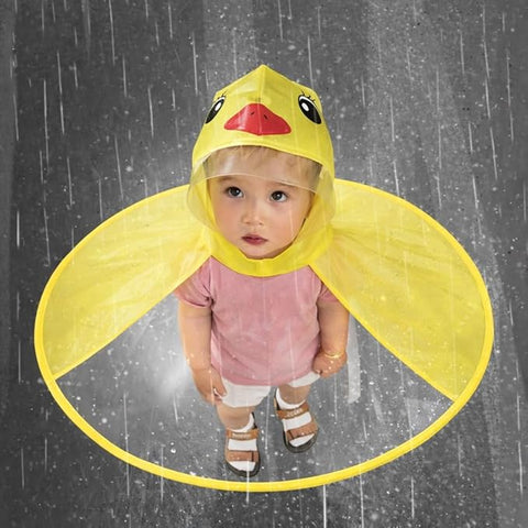 Kids Portable Foldable Hands-Free Waterproof Cute Cartoon Umbrella Hat Raincoat