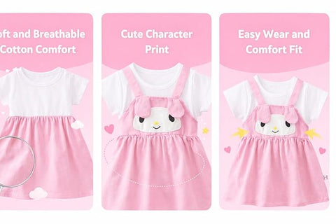Girls Dog Face Flared One Piece Casual Dress