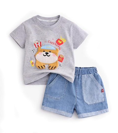 Kids Casual Graphic Tee & Denim Shorts Set