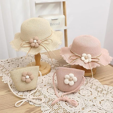 Sun Hat with Matching Sling Bag Combo For 2-8 Years Girls