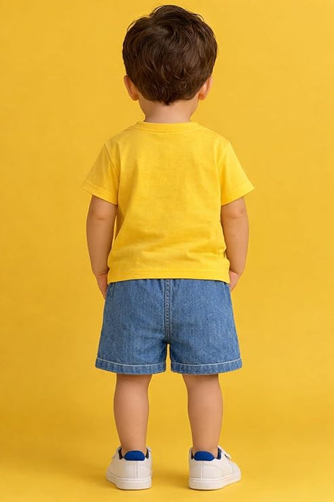 Boys Cartoon Print T-Shirt with Denim Shorts