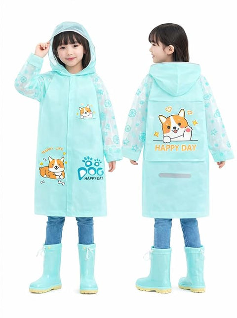Kids Cartoon Print Hooded Raincoat With Storage Bag