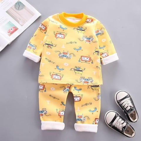 Winter Warm Fleece Kid's Thick Sweatshirt T-shirt and Pajama Clothing Set
