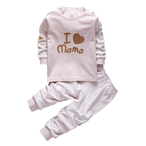 I Love Papa Mama Family Print Full Length Cotton Tshirt Pajama Set for Kids