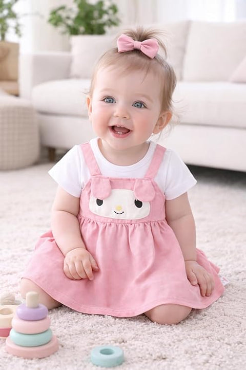 Girls Dog Face Flared One Piece Casual Dress