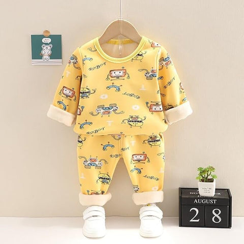 Winter Warm Fleece Kid's Thick Sweatshirt T-shirt and Pajama Clothing Set
