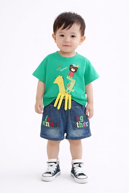 Kids Boys 2-Piece Summer Clothing Set with 3D Giraffe Applique