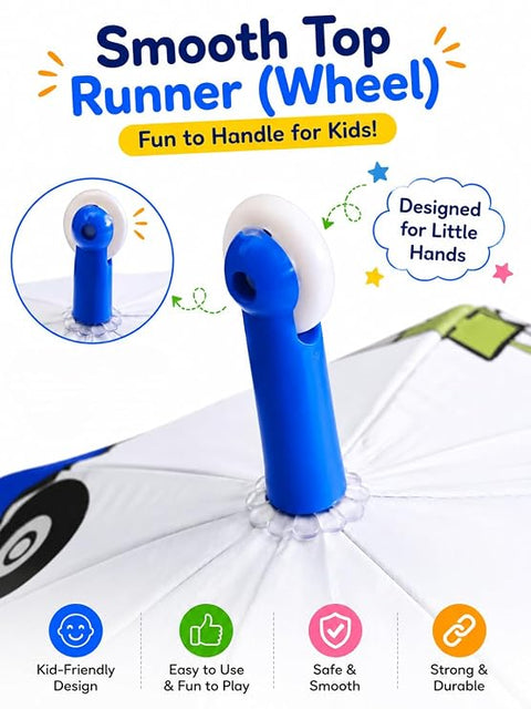 Kids Random Print Dark Blue Umbrella with Safe Rounded Edge & Rolling Wheel