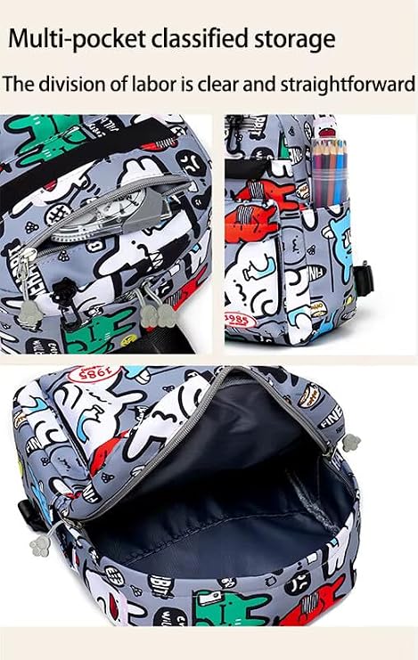 Cartoon Graffiti School Backpack with Detachable Pouch