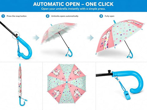 Kids Auto Open Giraffe Rain Umbrella