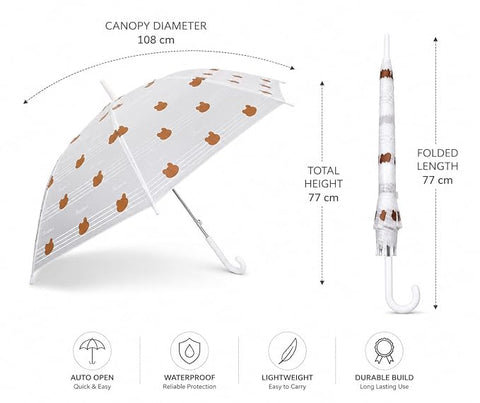 Minimalist Cute Bear Print J Handle Stick Umbrella