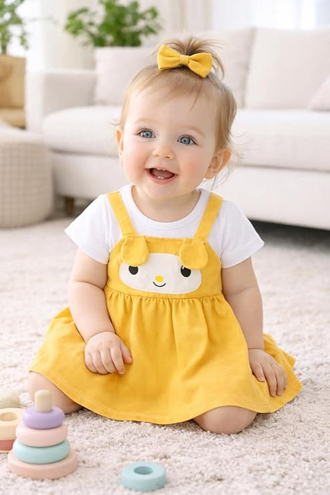 Girls Dog Face Flared One Piece Casual Dress