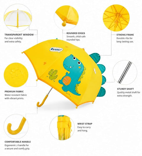 Kids 3D Dinosaur Umbrella | Easy Slide Open School Umbrella