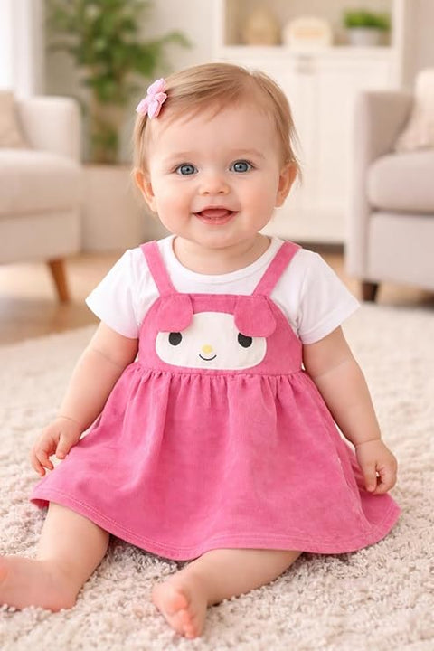 Girls Dog Face Flared One Piece Casual Dress