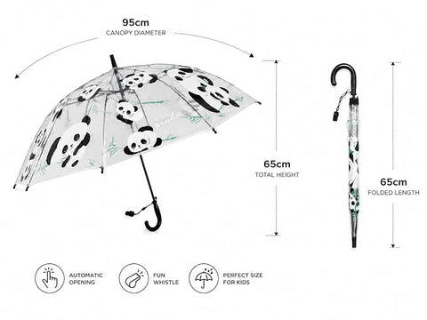 Kids Auto Open Clear Panda Umbrella with Whistle