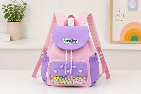 Kids Waterproof Pom Pom Backpack School Bag