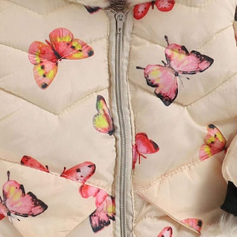 All-Over Strawberry Print Full Sleeve Winter Bomber Jacket Hoodie Coat for Girls
