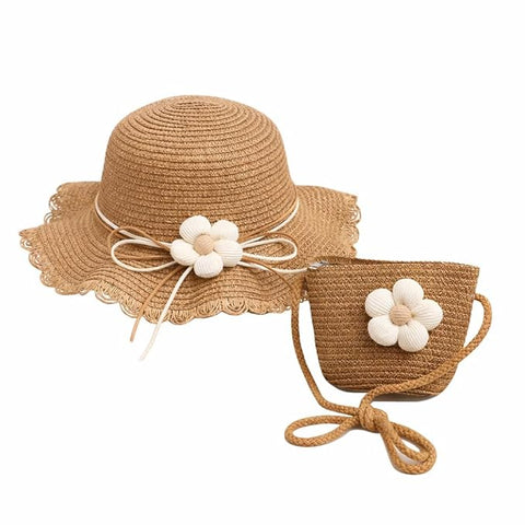 Sun Hat with Matching Sling Bag Combo For 2-8 Years Girls