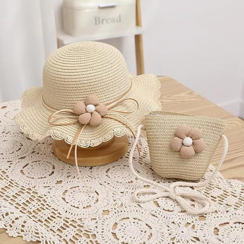 Sun Hat with Matching Sling Bag Combo For 2-8 Years Girls