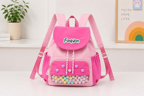 Kids Waterproof Pom Pom Backpack School Bag