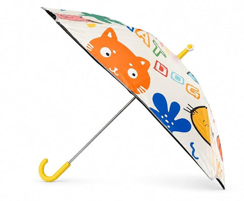 Kids Random Print Yellow Umbrella with Safe Rounded Edge & Rolling Wheel