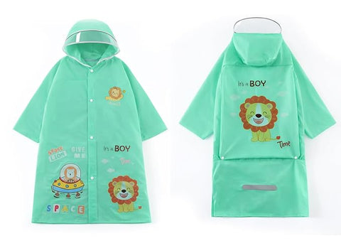 Kids Green Hooded Raincoat