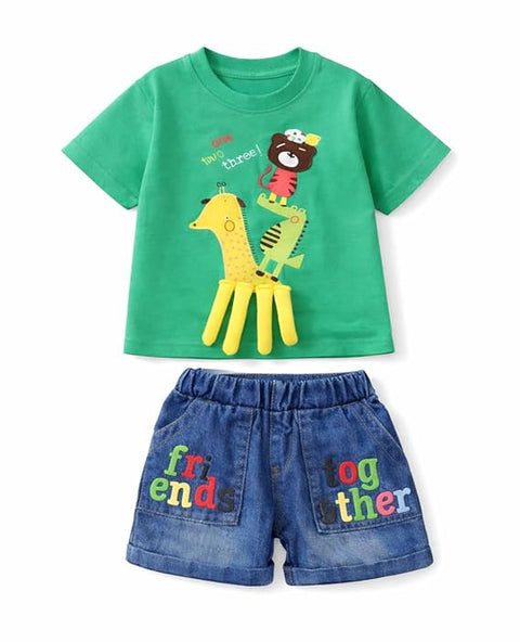 Kids Boys 2-Piece Summer Clothing Set with 3D Giraffe Applique