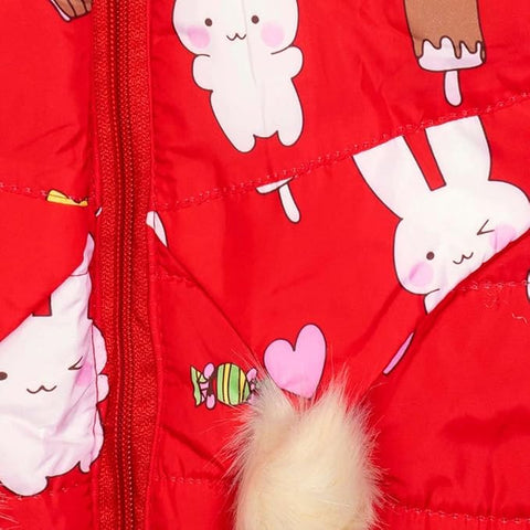 All-Over Strawberry Print Full Sleeve Winter Bomber Jacket Hoodie Coat for Girls