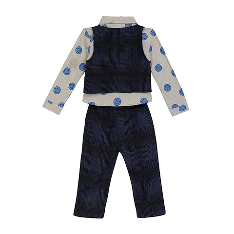 Cute Smiley Printed Shirt with Waistcoat & Pants 3 pc Clothing Set for Infant Toddler Boys
