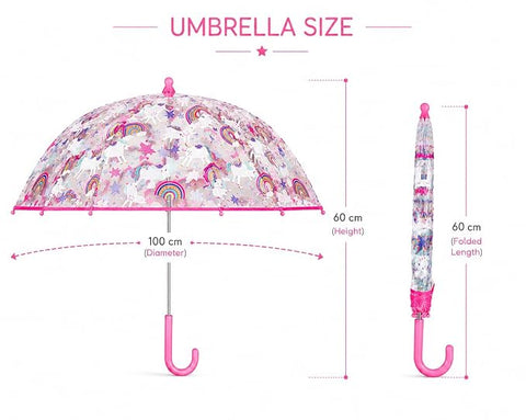 Clear Cute Unicorn Print Kids Umbrella with Anti Pinch Runner