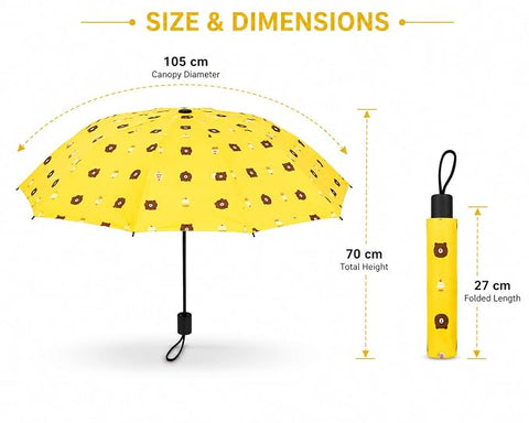 Bear Print 3 Fold Rain Umbrella | Travel Umbrella wid Cover