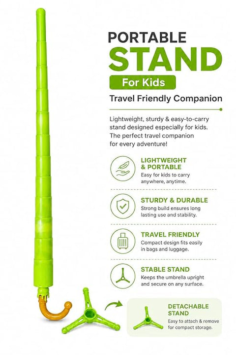 Kids Frog Print Rain Umbrella with Built-in Cover & Stand