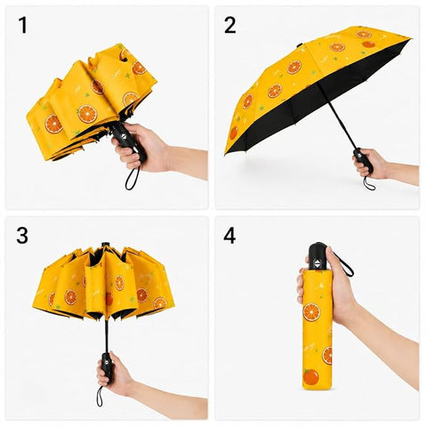 Bold N Elegant Orange Print Adult's 3 Fold Auto Open Close Umbrella for Sun & Rain