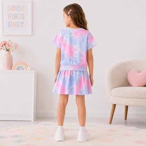 Girls Tie Dye Top with Divider Skirt Co Ord Set