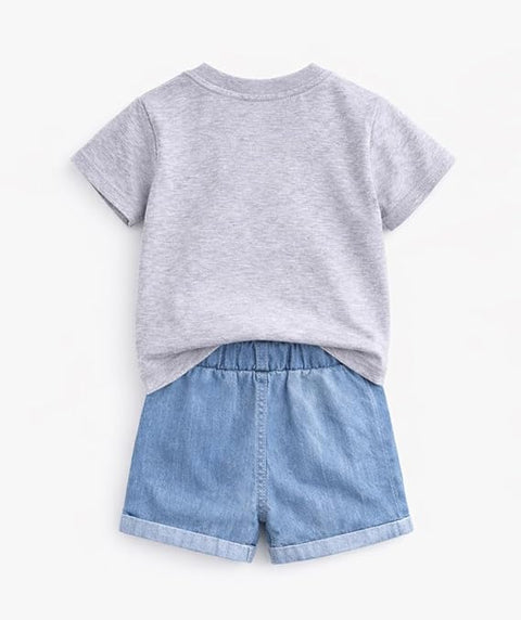 Kids Casual Graphic Tee & Denim Shorts Set