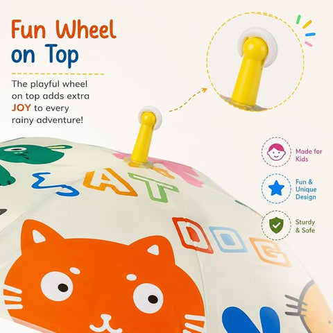 Kids Random Print Yellow Umbrella with Safe Rounded Edge & Rolling Wheel