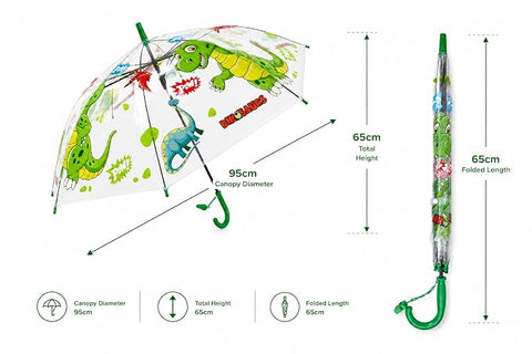 Kids Auto Open Clear Dinosaur Umbrella with Whistle