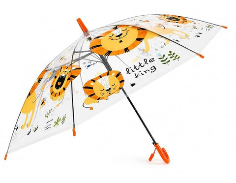 Kids Auto Open Clear Lion Umbrella with Whistle